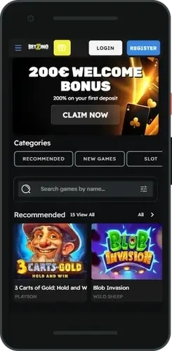 BetZino mobile game lobby