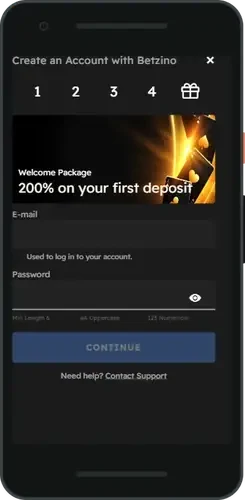 BetZino app home screen on a phone